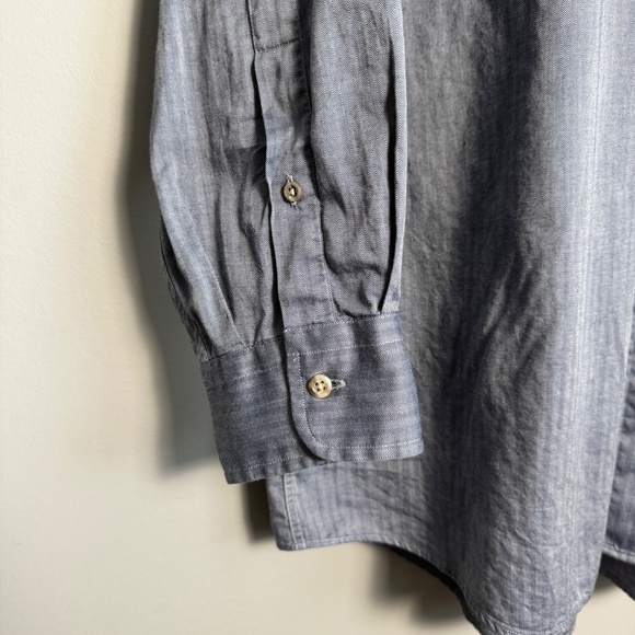 Lands' End Men's Bluish-Gray Herringbone Long Sleeve Button Up Shirt Size 17-33‎ - Picture 2 of 13